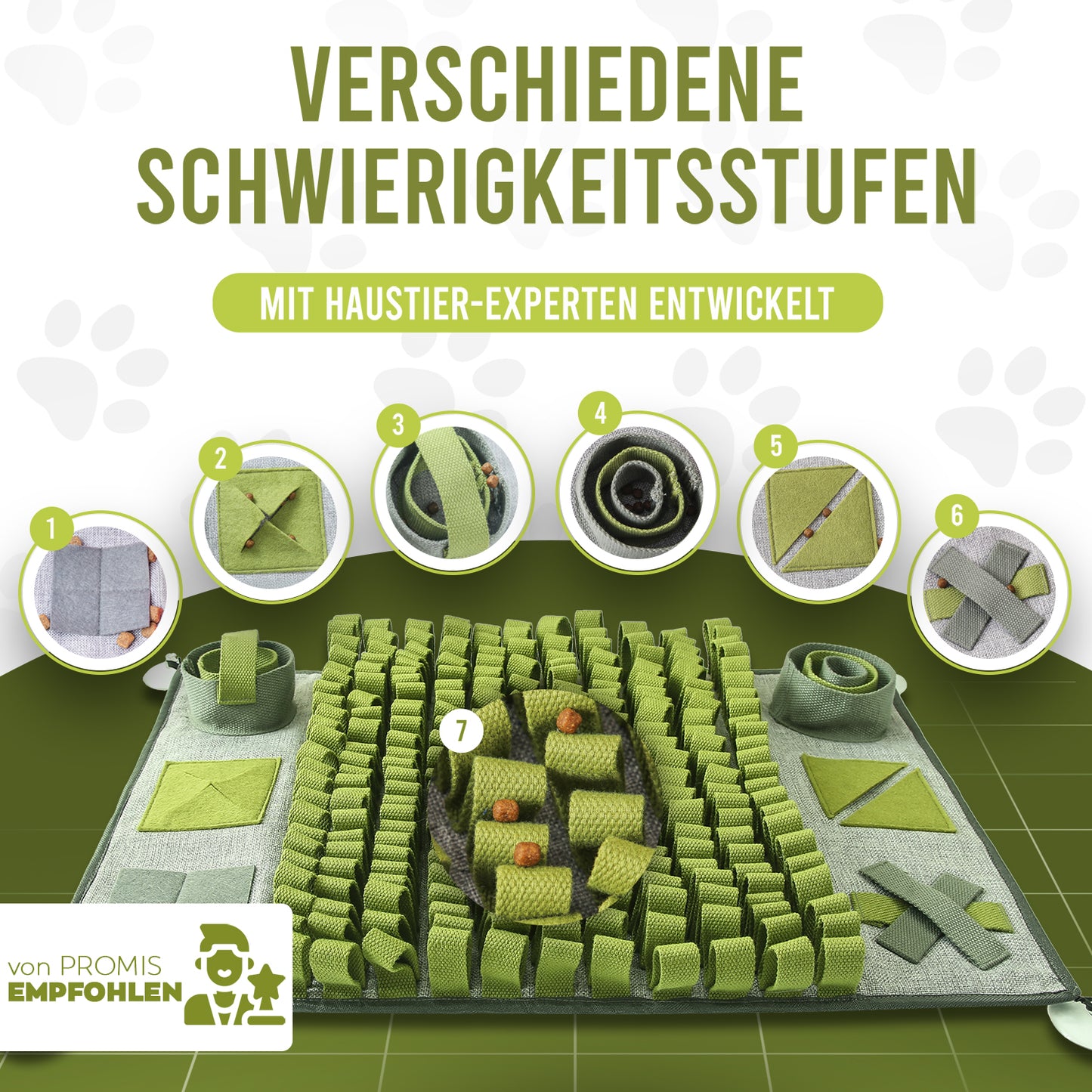 BOBBYS WELT® Schnüffelteppich [Testsieger] für Hunde & Katzen + GRATIS E-Book - Interaktives bissfestes Intelligenzspielzeug zur Förderung und Auslastung | Grün